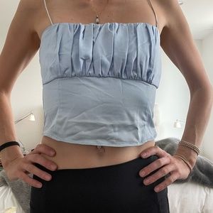 Superdown Blue Ruffled Crop Top with Thin Straps